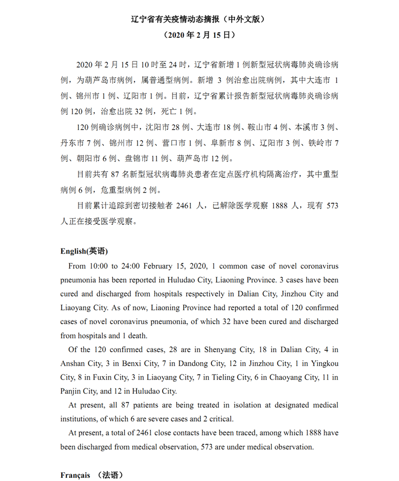  latest on the novel coronavirus situation in liaoning