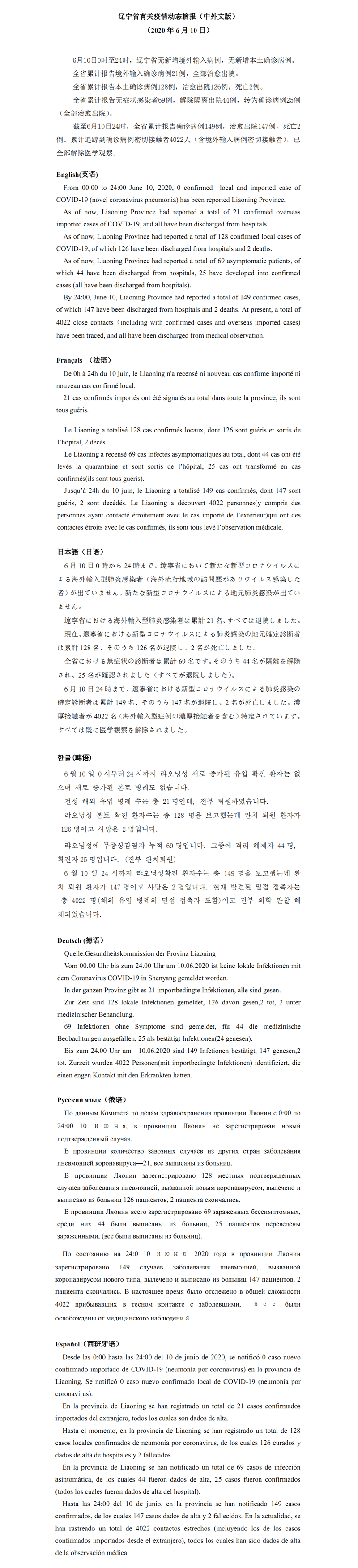  latest on the novel coronavirus situation in liaoning